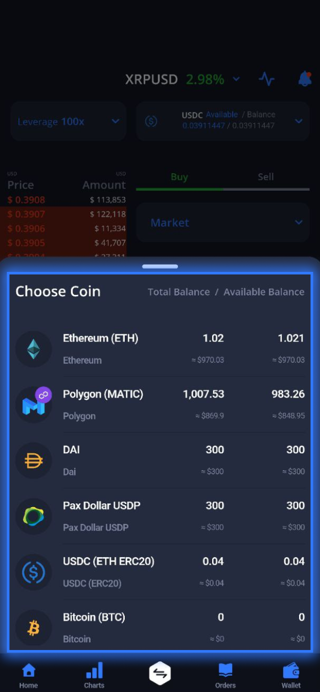 Margex platform interface